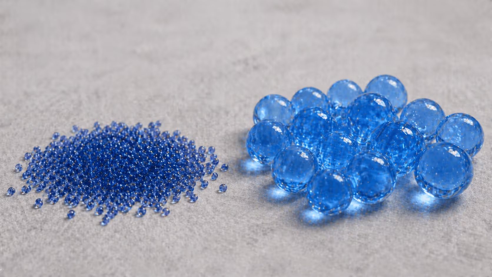 Dry and hydrated gel blaster beads comparison showing size difference