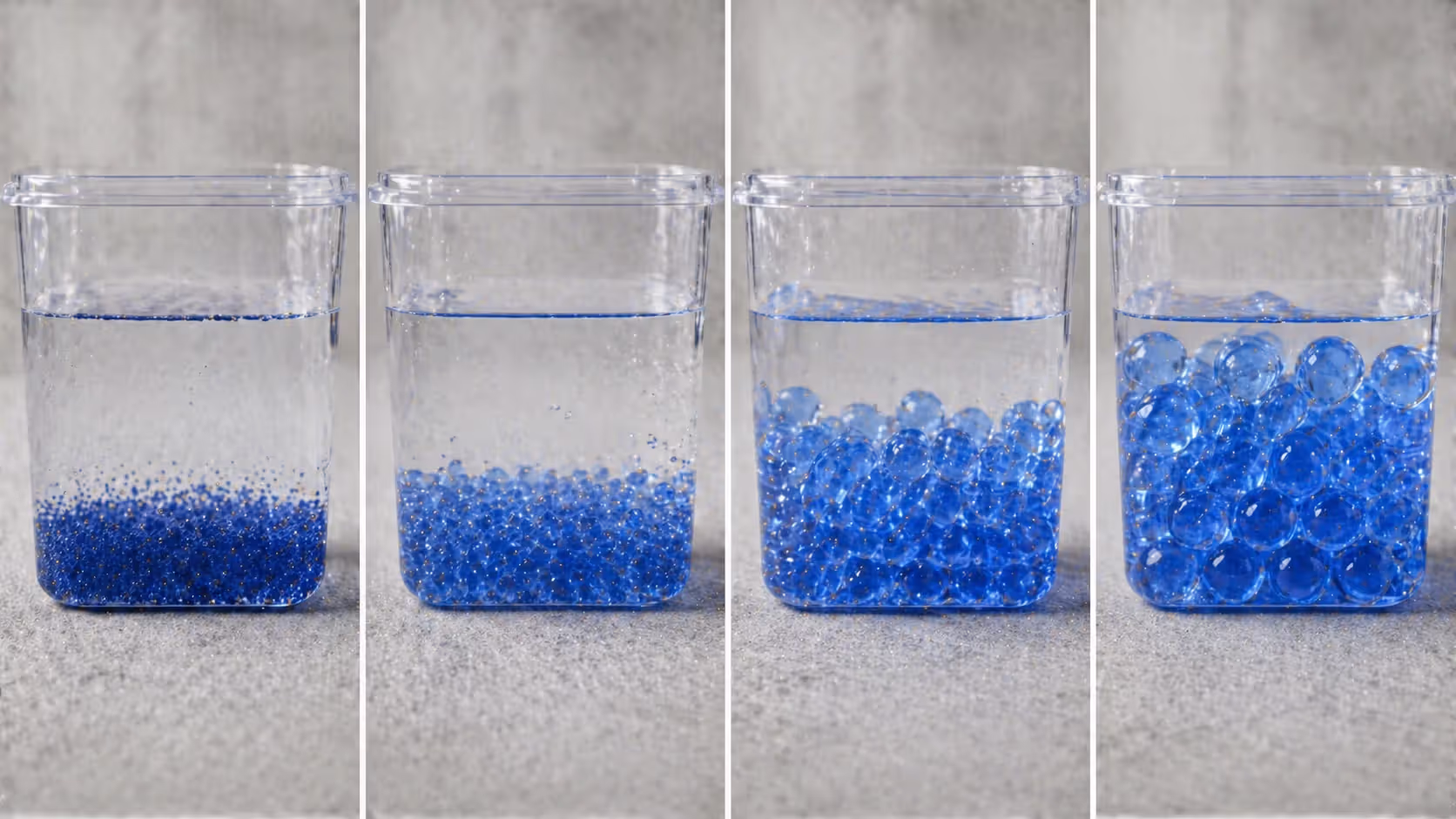 Gel blaster beads soaking in water during hydration process