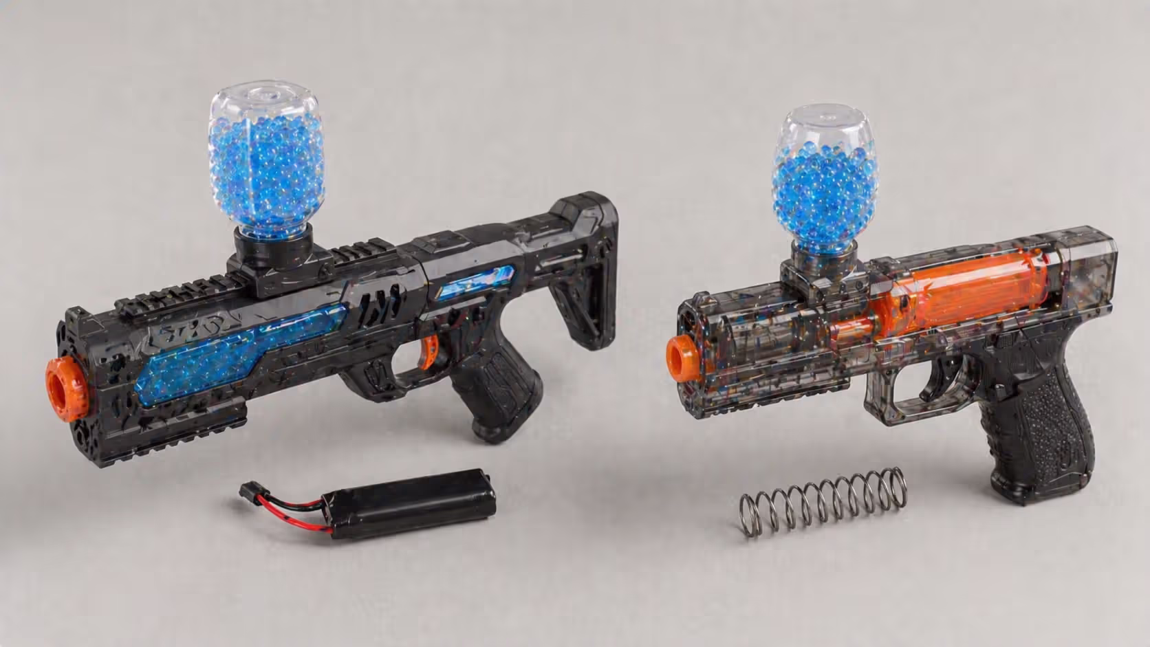 Electric and spring powered gel blasters side by side comparison