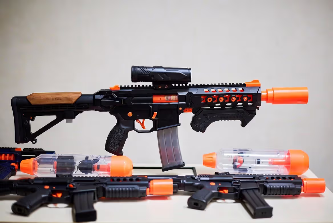 Different types of gel blasters including pistol rifle and SMG