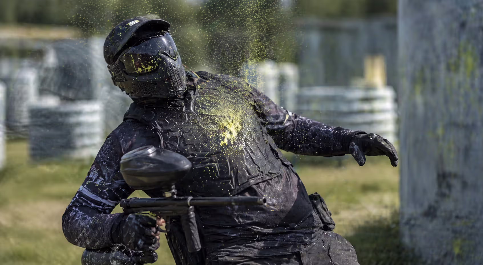paintball impact hitting player with protective gear