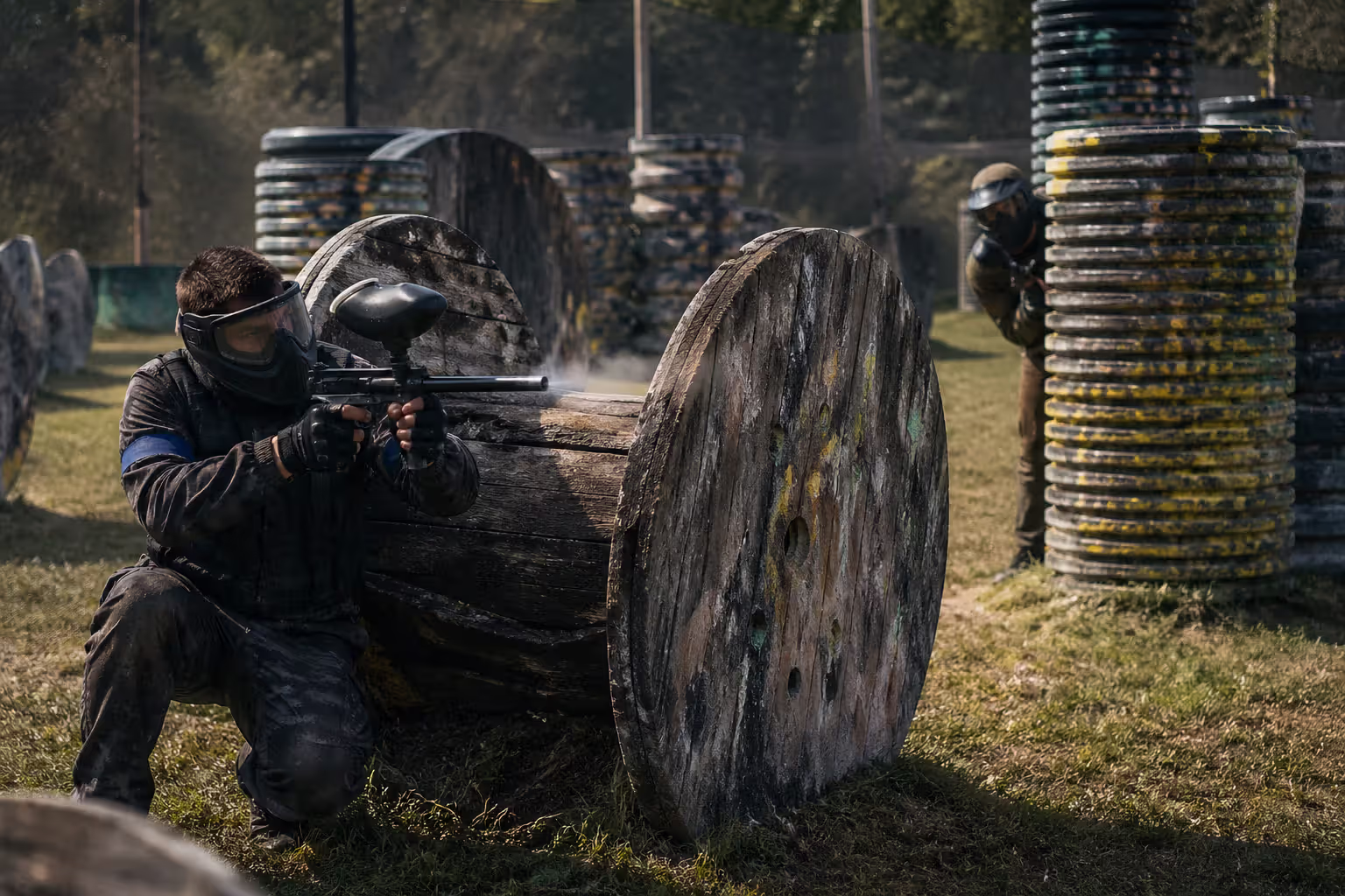 aggressive and cautious paintball players using different shooting styles