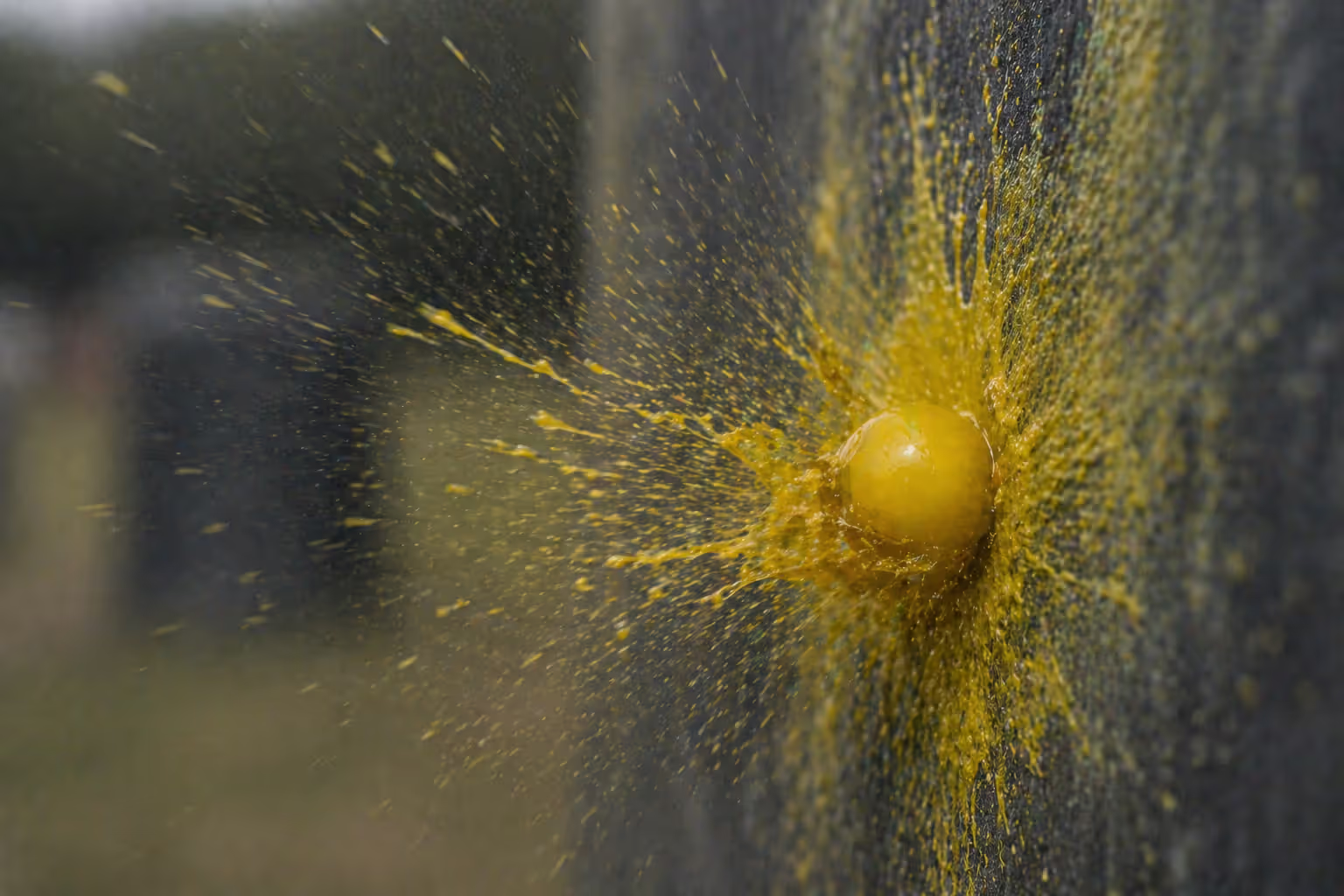 paintball impact splatter on hard surface showing break effect