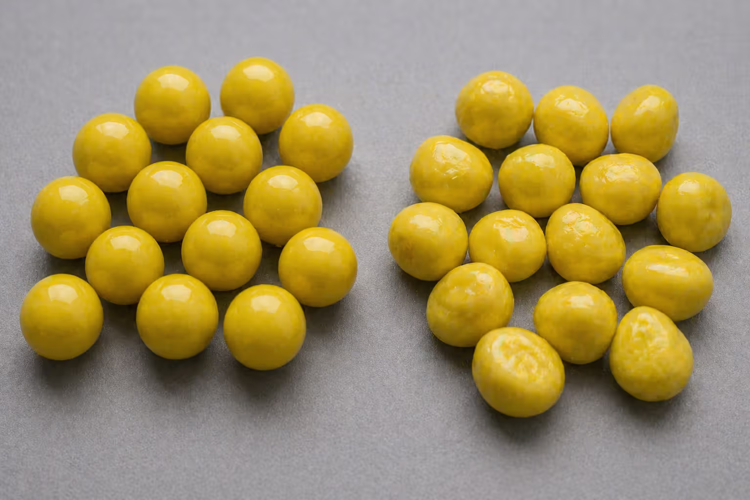comparison of high quality round paintballs and deformed ones